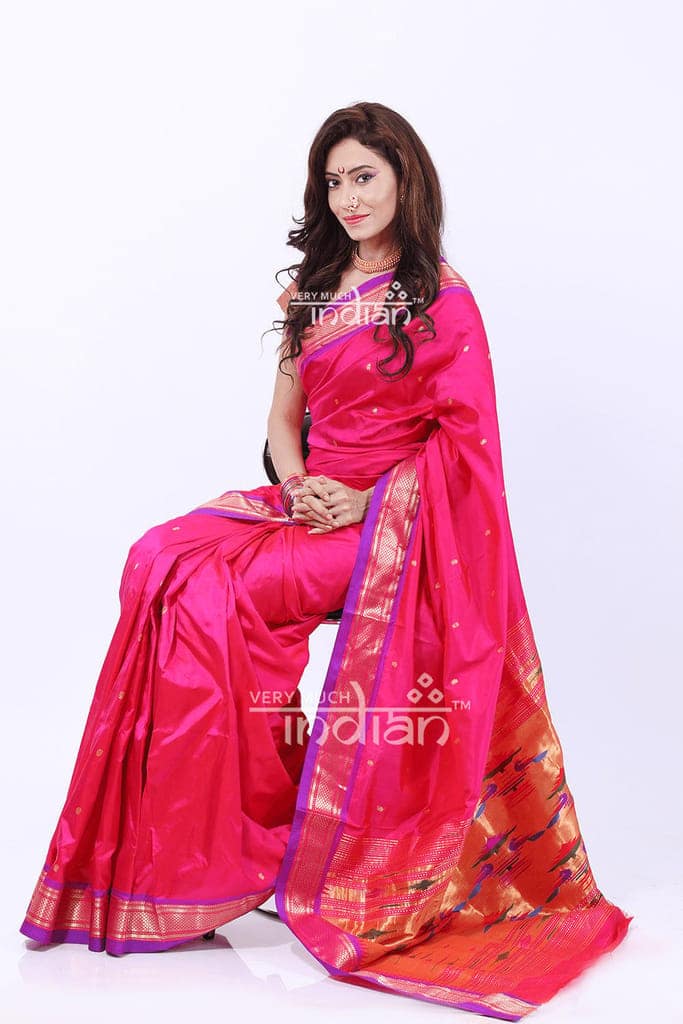 Pure Silk Handloom - Yeola Paithani (Pink and Purple) view 2