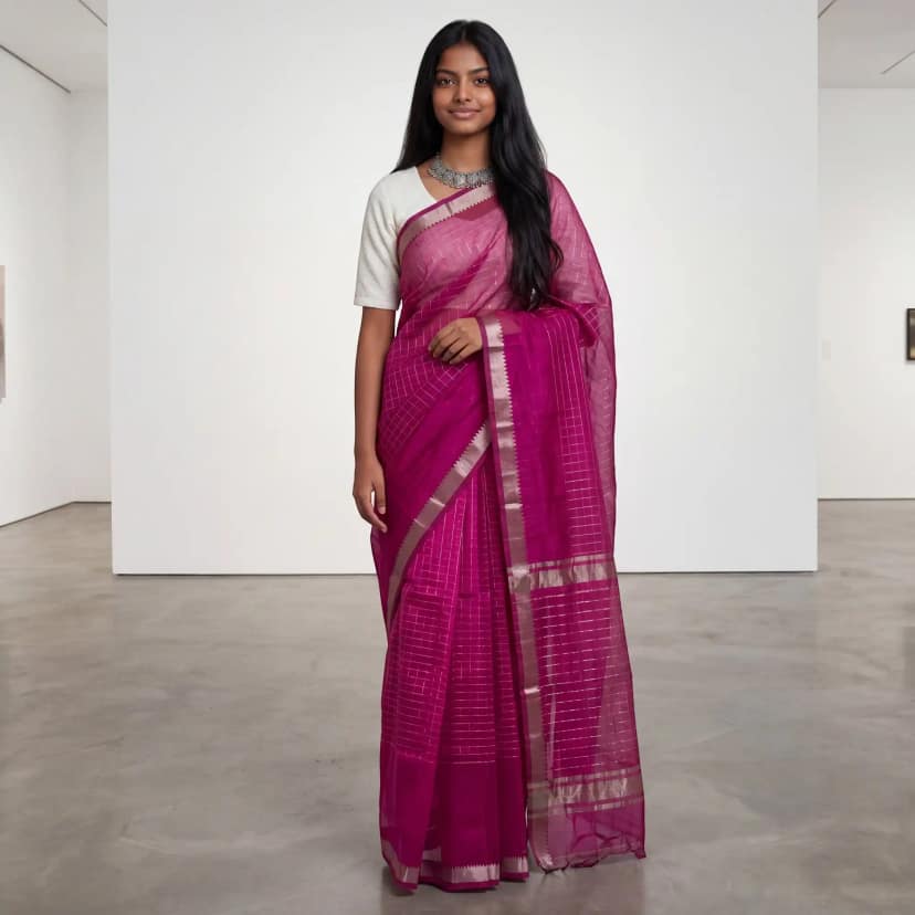 Mangalgiri Handloom Silk Saree in Pink with Nizam Zari Border