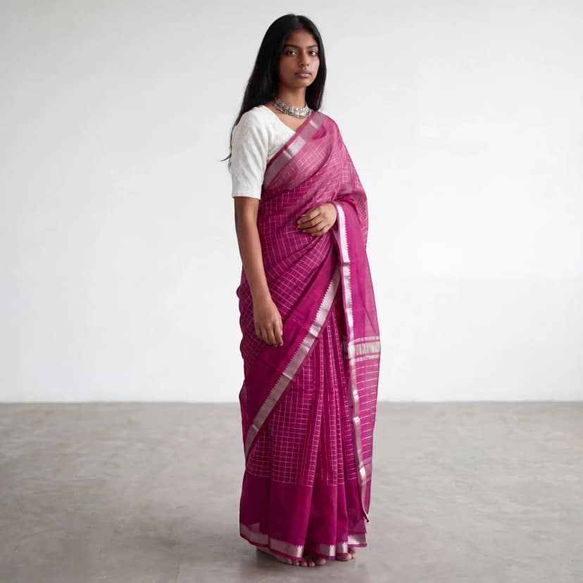 Mangalgiri Handloom Silk Saree in Pink with Nizam Zari Border view 2