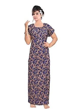 VALENCIA SLEEPWEAR Women's Pure Cotton Printed Maxi Nighty with Pocket Nightdress Night Suit Gown for Women and Girls Nightwear Female for Regular Use Nightgown Free Size