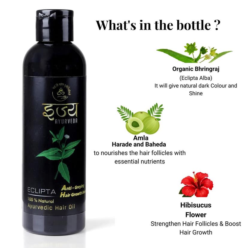 ECLIPTA Ayurvedic Hair Oil | Bhringraj |For Strong Hair and Natural Scalp Care Formula | 100% Herbal | Triphla | Ijya Ayurveda | 180ml view 3