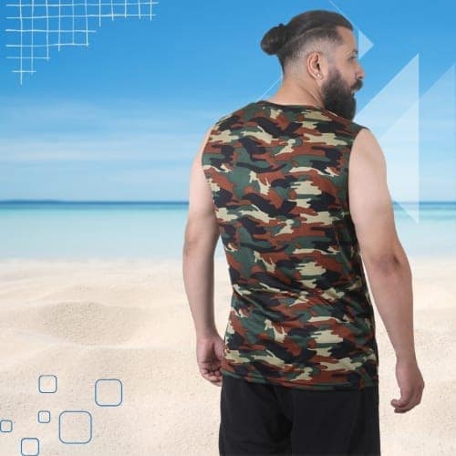 Men's Gym Sleeveless T-Shirt Camouflage Brown - Drifit, Quick Dry Sports Tank Top, Sando Vest view 4