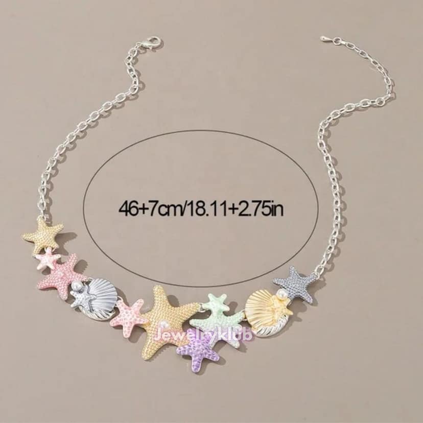 Fancy Stylish Colourful Sea Shells Starfish Ocean Themed Pendant Necklace Neckchain Accessories For Everyday Wear For Women & Girls Modern Design Mix Colors view 3