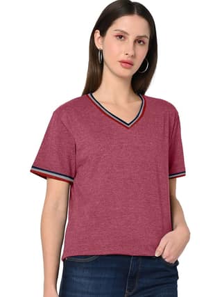 Women Red Color V Neck T Shirts