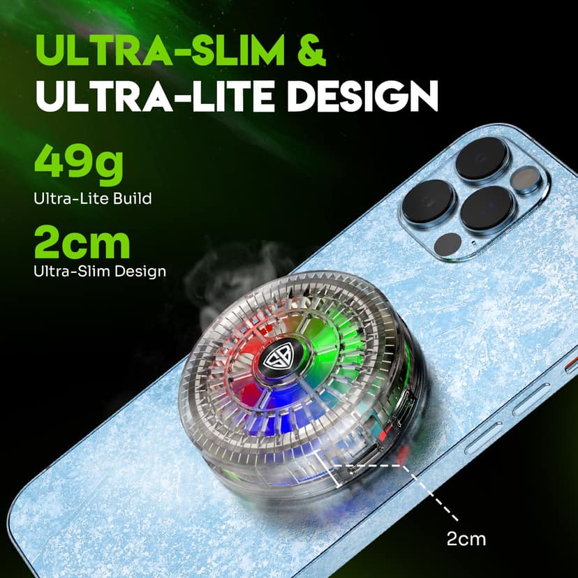 SpinBot IceDot Mag Air Ultra-Slim Ultra-Lite Magnetic Mobile Phone Cooler I 2 Speed Gears for Temperature Control I 15W Freeze Cooling I For iPhone 12/13/14/15/16, iPads and Android Smartphones view 2