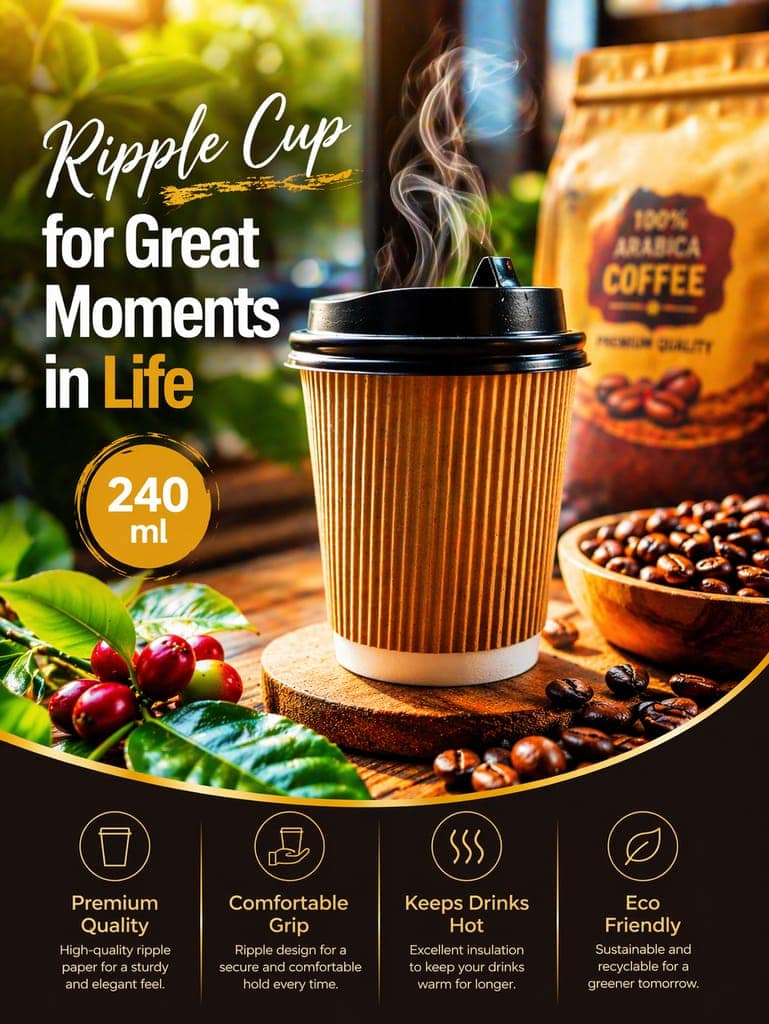 Ripple Paper Cup 240 ml ( 8 Oz ) for Hot and Cold Drinks 100 cups