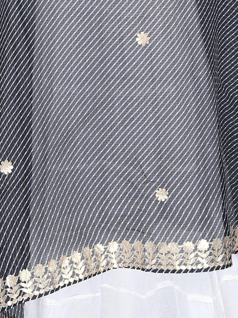 Navy Leheria Kota Doria Extra-Wide Dupatta from Jodhpur with Gota Border view 5