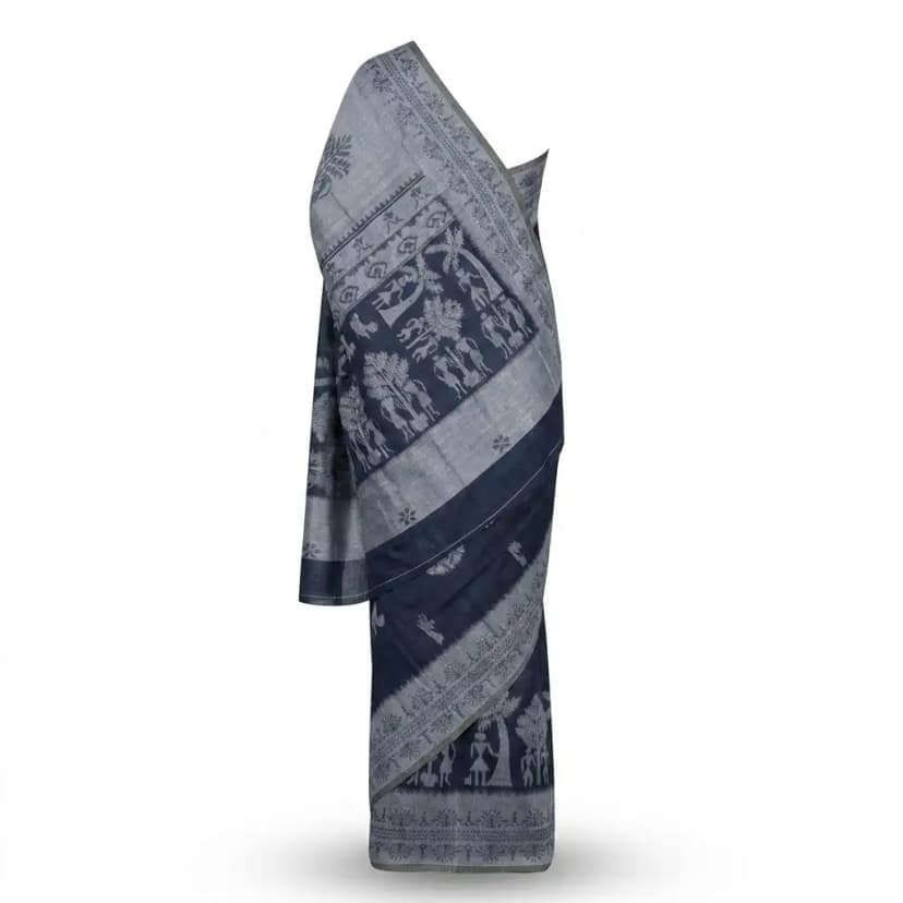 Navy Blue Sambalpuri Saree view 2
