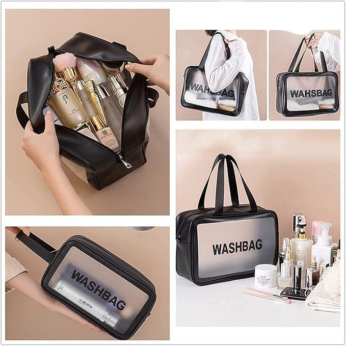 Divshana Cosmetic Pouch | Set of 3 Makeup & Toiletry Bags for Travel and Home | Organizer for Cosmetics, Brushes & Accessories | Wash Bag – Light Pink & Black view 3