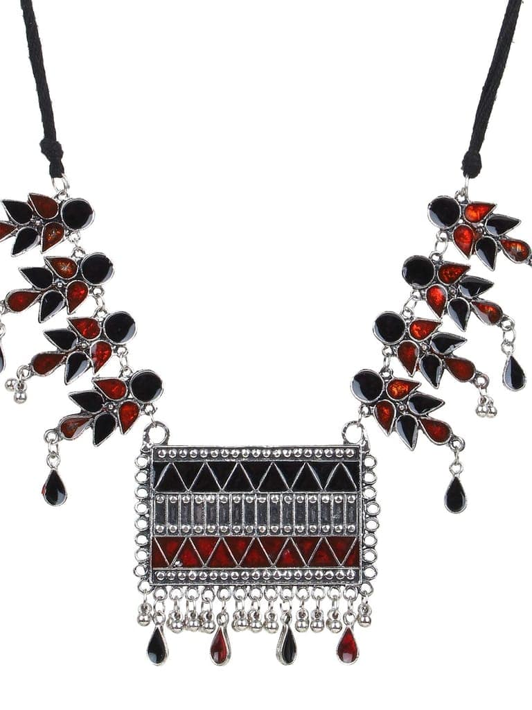 Cardinal Oxidized Silver Color Multicolor Minakari Long Necklace Set view 2