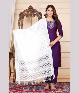 EXPORTHOUSE Silk Blend Embroidered Kurti With Pants Women's Stitched Salwar Suit - Wine ( Pack of 1 )