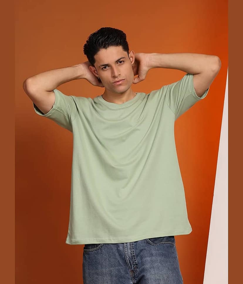 ENCIGER Men Cotton Oversized Fit Solid T-Shirt ( Orange )