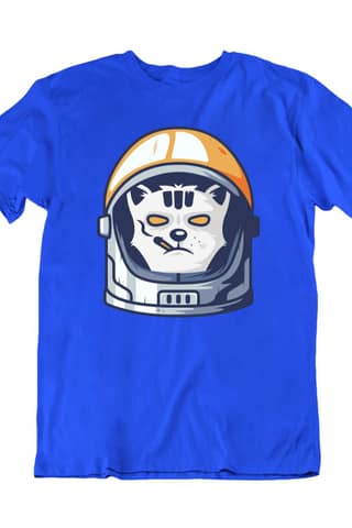 Smoking Space Fox Graphic Printed Mens Round Neck Blue Cotton Tshirt