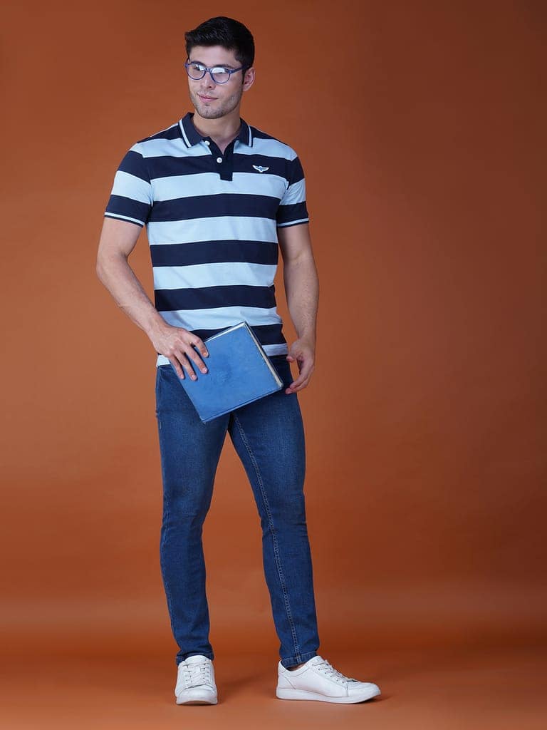 Men's Stripe Polo T-shirt Navy-Blue view 5