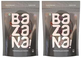 Bazana Premium Black Kismis Raisins - Dried Grapes Kishmish - 210g x 2 in Ziplock Pouch - Rich in Iron & Vitamin B