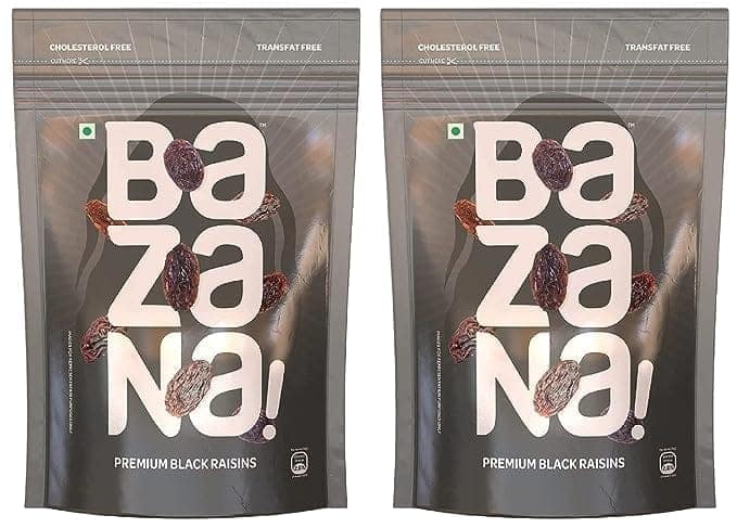 Bazana Premium Black Kismis Raisins - Dried Grapes Kishmish - 210g x 2 in Ziplock Pouch - Rich in Iron & Vitamin B