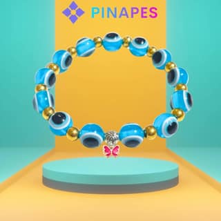 Pinapes Stylish Evil Eye Bracelet with Butterfly Pendant Ward Off Negativity with Artificial Beads - Multi Color
