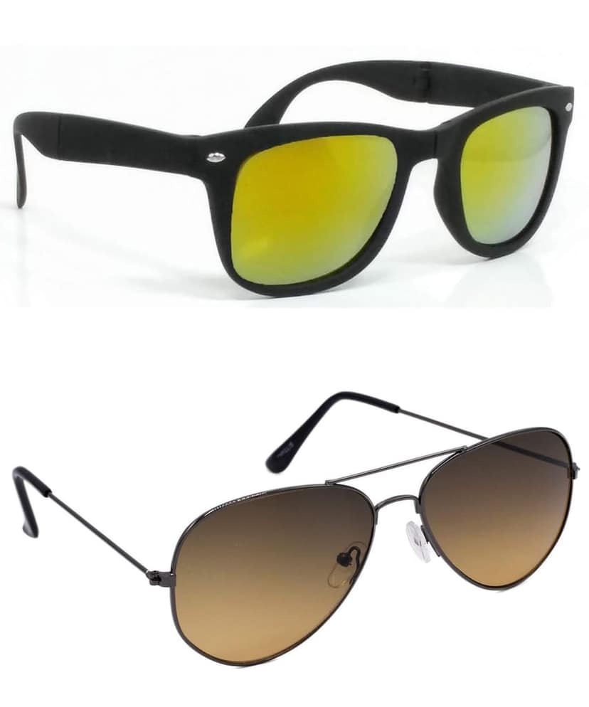 HRINKAR Unisex Rectangular Sunglasses Black & Grey Frame, Pink & Grey Lens (Medium) - Pack of 2