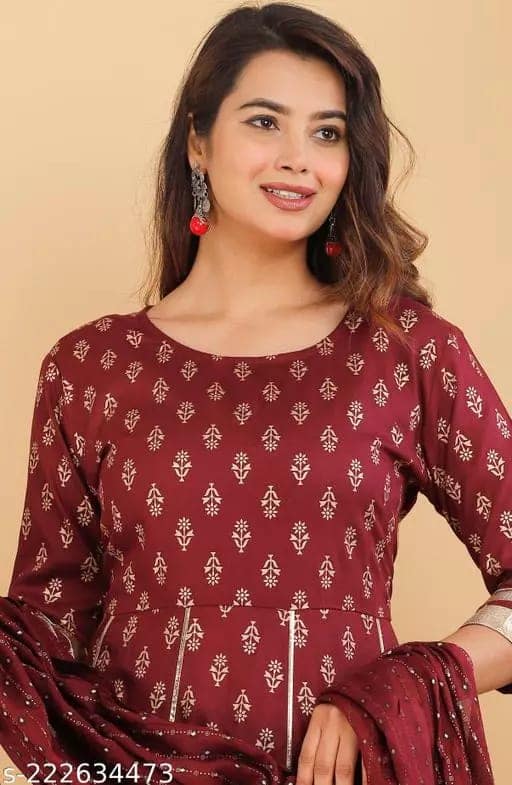 Women Cotton Rayon Printed Anarkali Kurti With Heavy Gota Work Design Along With Pant And Dupatta With Lace Border view 4