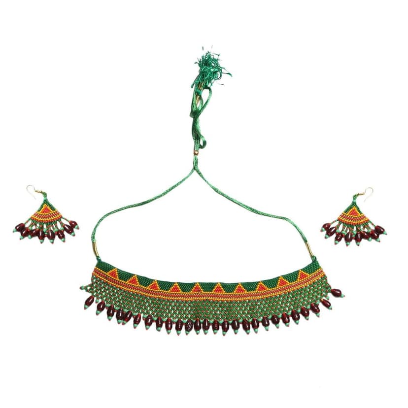 Garvi Gurjari (A Gujarat Govt Enterprise) Green Beaded Choker Necklace Set for Women view 2