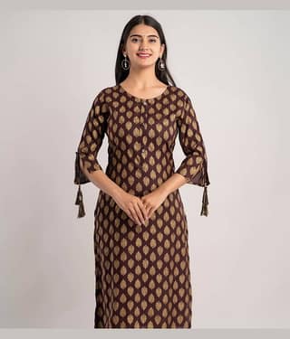 MAUKA - Brown Rayon Women's Straight Kurti ( Pack of 1 )