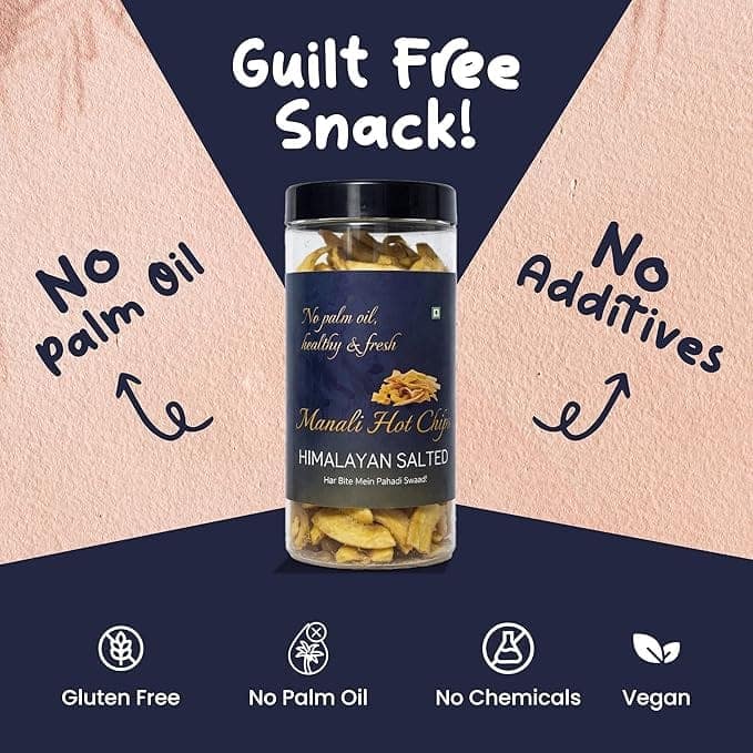Manali Hot Chips Organic Himalayan Salted Banana Flavor 120g | Farm Fresh Thin & Crunchy Crispy Snack | No Palm Oil view 2