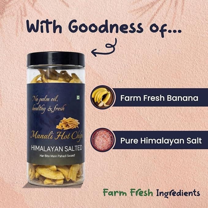 Manali Hot Chips Organic Himalayan Salted Banana Flavor 120g | Farm Fresh Thin & Crunchy Crispy Snack | No Palm Oil view 3