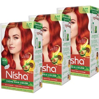Nisha cream permanent hair color superior quality no ammonia cream formula permanent Fashion Highlights and rich bright long-lasting colour Copper Red (pack of 3) , COPPER RED 5.64