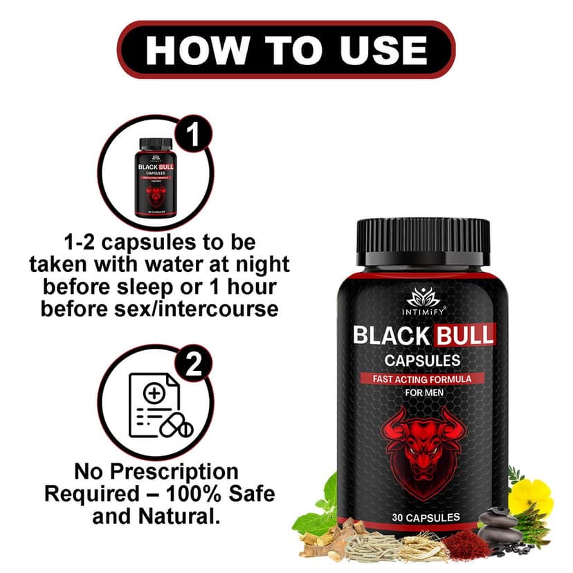 Intimify Black Bull capsules, sexual stamina supplements, sexual wellness men, Increase Size, Time Booster, Extra Pleasure (30 caps) view 3