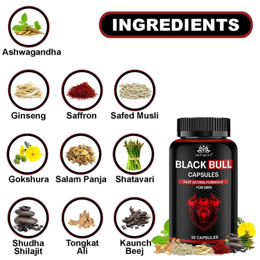 Intimify Black Bull capsules, sexual stamina supplements, sexual wellness men, Increase Size, Time Booster, Extra Pleasure (30 caps) view 4