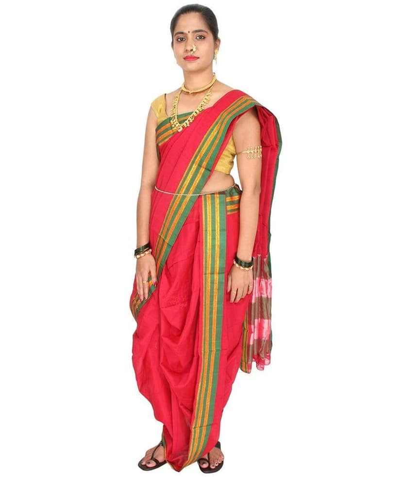 Readymade Red Nauwari Saree view 3