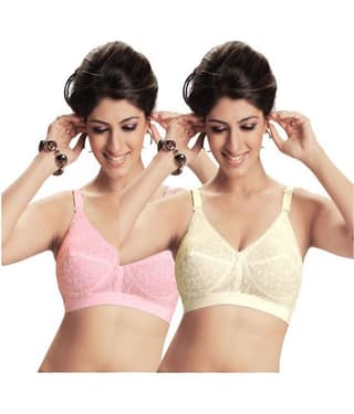 Eve's Beauty Pack of 2 Cotton Non Padded Women's T-Shirt Bra ( Multi Color )