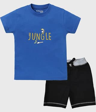 ETCHED DESIGN Pack of 1 Boys Cotton T-Shirt & Shorts Set ( Multicolor )