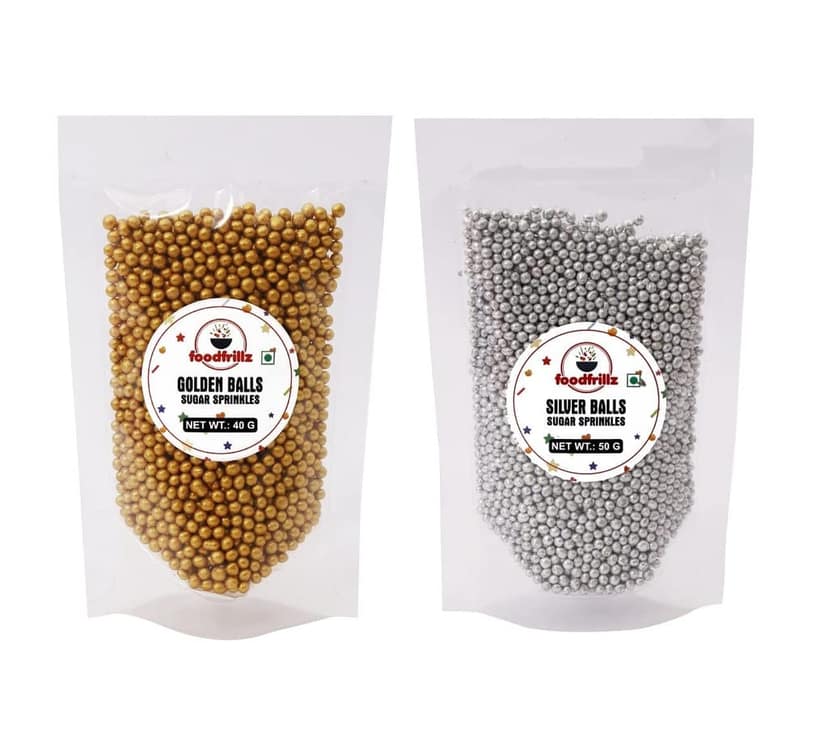 foodfrillz Silver Balls (50g) and Golden Balls (40g) for Cake Decor, Sugar Sprinkles, balls for cake view 6