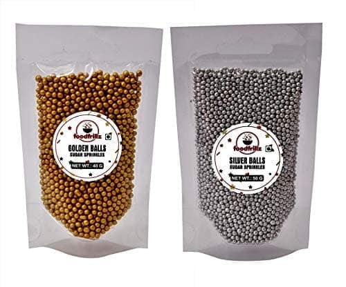 foodfrillz Silver Balls (50g) and Golden Balls (40g) for Cake Decor, Sugar Sprinkles, balls for cake view 7