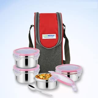 “Steel-Fresh” Stainless Steel Air Tight and Leak Proof Lunchbox -350mlx2 pcs, 250mlx1 pcs and 100mlx1 pcs(Set of 4)