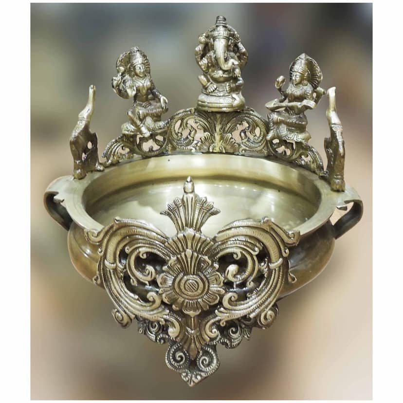 Brass Urli with Laxmi Ji - Decorative Spiritual Bowl, Diameter : 15 Inch (BSMAS1567 A) view 2