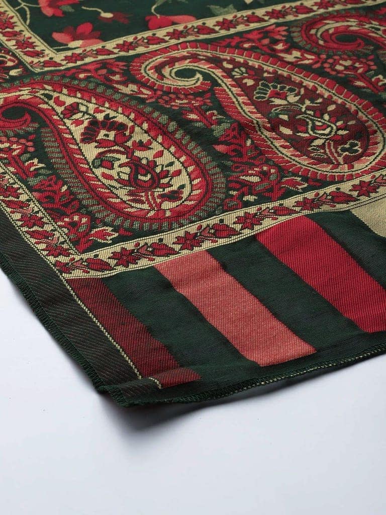 Men Dark Green and Gold Toned Pure Cotton Dupatta With Embrodried Woven Design view 3