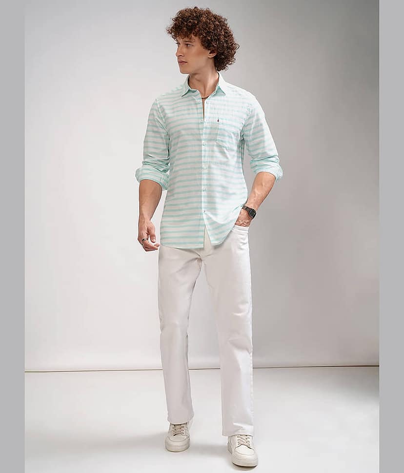 Highlander 100% Cotton Slim Fit Striped Full Sleeves Men's Casual Shirt - Multicolor ( Pack of 1 ) view 2