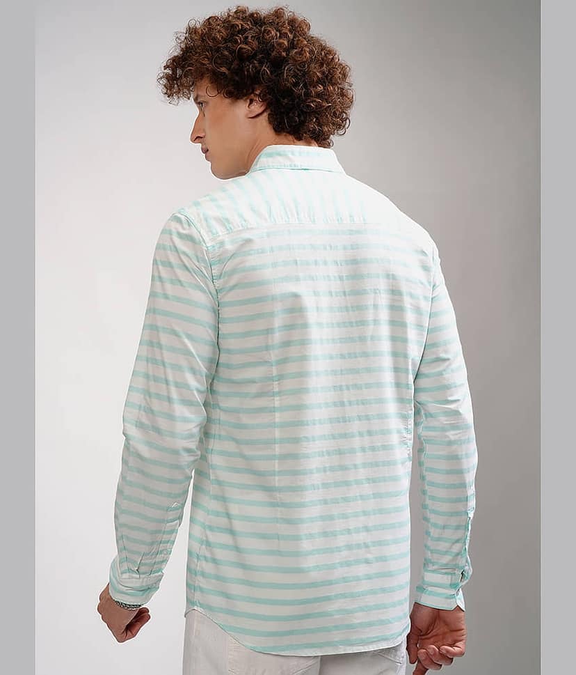 Highlander 100% Cotton Slim Fit Striped Full Sleeves Men's Casual Shirt - Multicolor ( Pack of 1 ) view 3