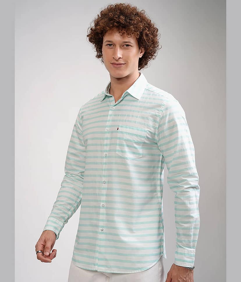 Highlander 100% Cotton Slim Fit Striped Full Sleeves Men's Casual Shirt - Multicolor ( Pack of 1 ) view 4