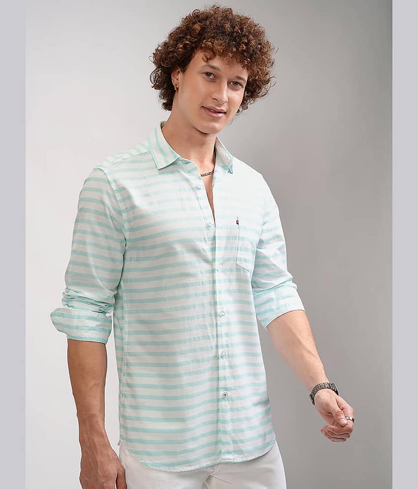 Highlander 100% Cotton Slim Fit Striped Full Sleeves Men's Casual Shirt - Multicolor ( Pack of 1 ) view 6