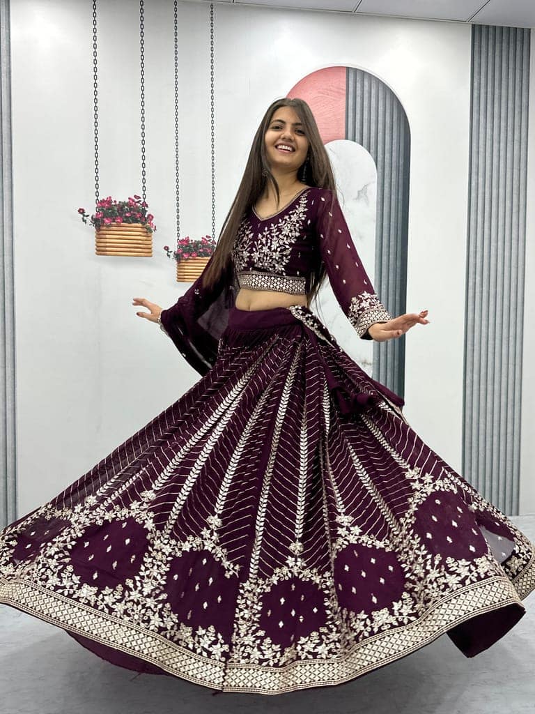 Purple White Lehenga Choli Readymade Stitched For Wedding Women Party Skirt Ready To Wear view 10