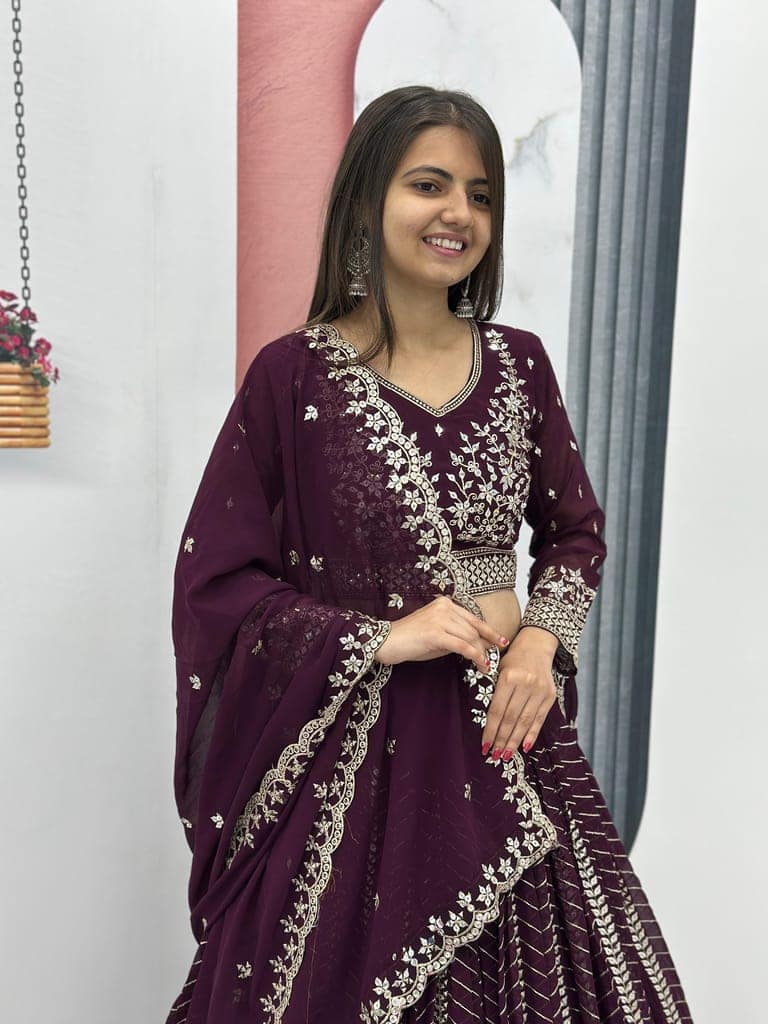 Purple White Lehenga Choli Readymade Stitched For Wedding Women Party Skirt Ready To Wear view 6