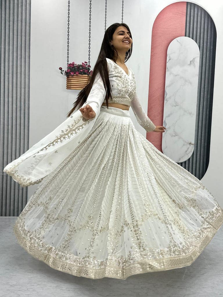Purple White Lehenga Choli Readymade Stitched For Wedding Women Party Skirt Ready To Wear view 7