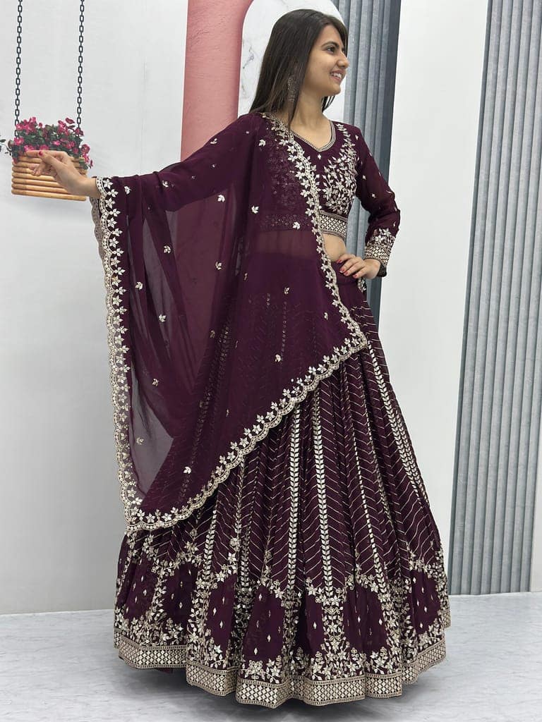 Purple White Lehenga Choli Readymade Stitched For Wedding Women Party Skirt Ready To Wear view 8