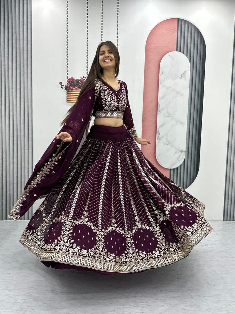 Purple White Lehenga Choli Readymade Stitched For Wedding Women Party Skirt Ready To Wear view 9