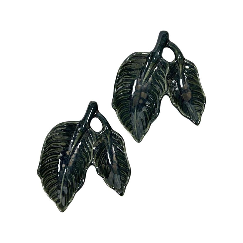Ceramic Dining Glossy Emerald Green Leaf Shaped Ceramic Dip Bowls Set of 2 || Ketchup Bowls || Sauce Bowls || Chutney Bowls view 2