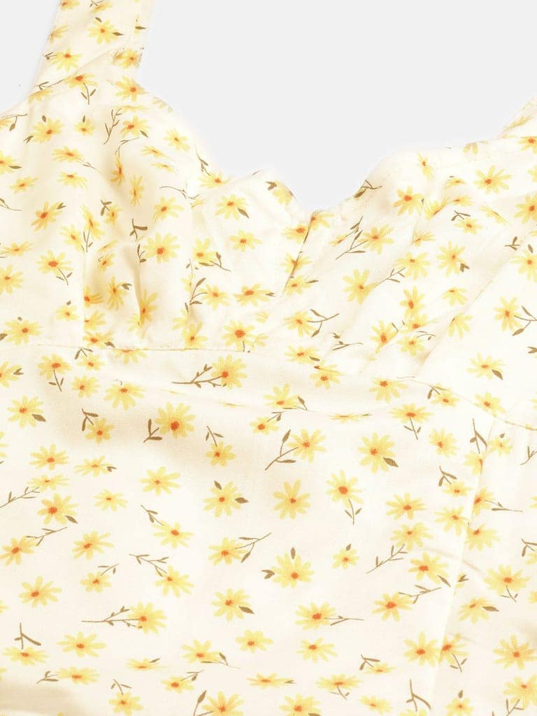 Off White & Yellow Floral Print Empire Top view 5