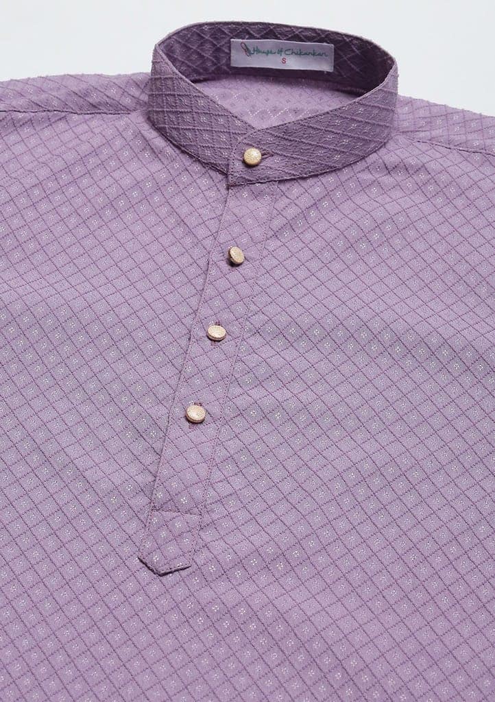 Dobby Textured Solid Men's Long Kurta - Purple view 2
